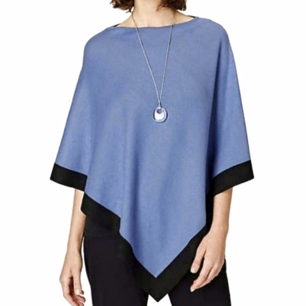 J. Jill Colorblock Hem Linen Poncho Sweater OS